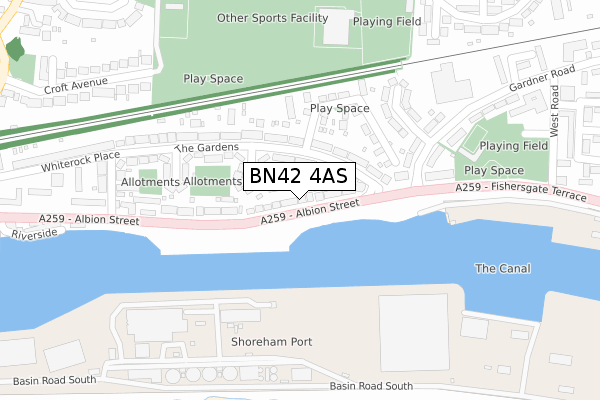 BN42 4AS map - large scale - OS Open Zoomstack (Ordnance Survey)