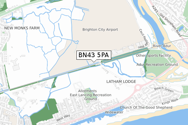 BN43 5PA map - small scale - OS Open Zoomstack (Ordnance Survey)