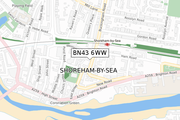 BN43 6WW map - large scale - OS Open Zoomstack (Ordnance Survey)