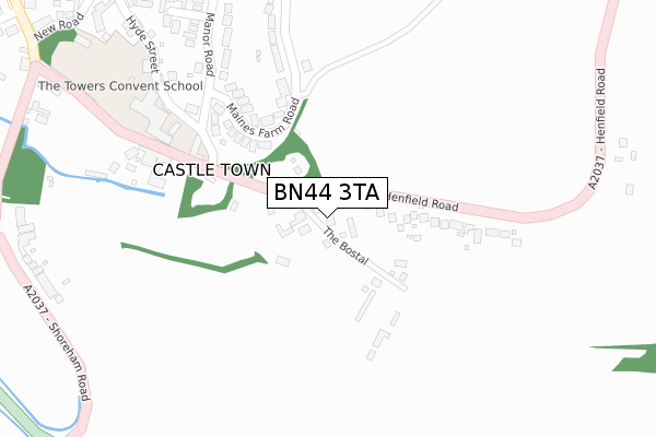 BN44 3TA map - large scale - OS Open Zoomstack (Ordnance Survey)