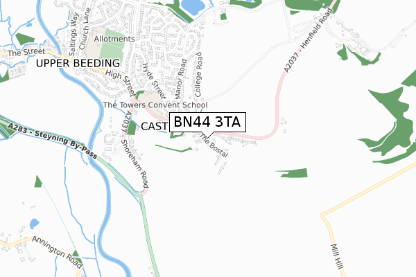 BN44 3TA map - small scale - OS Open Zoomstack (Ordnance Survey)