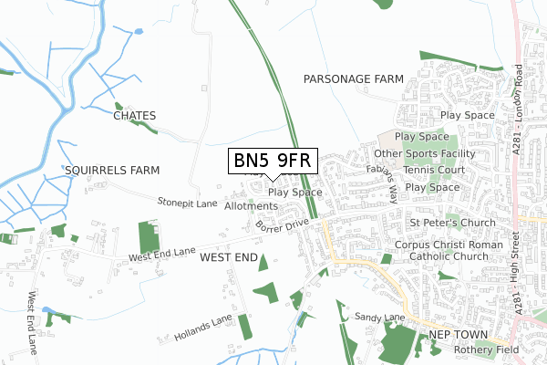 BN5 9FR map - small scale - OS Open Zoomstack (Ordnance Survey) BN5 9FR map - small scale - OS Open Zoomstack (Ordnance Survey)