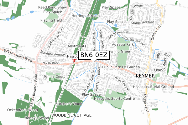 BN6 0EZ map - small scale - OS Open Zoomstack (Ordnance Survey)
