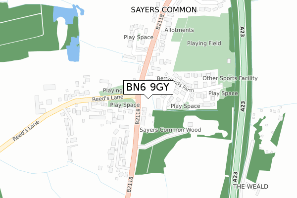BN6 9GY map - large scale - OS Open Zoomstack (Ordnance Survey)