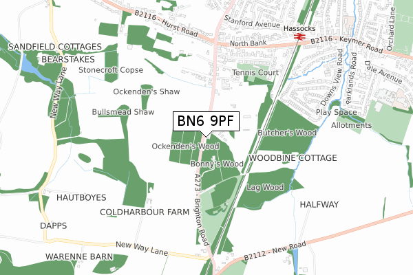 BN6 9PF map - small scale - OS Open Zoomstack (Ordnance Survey)