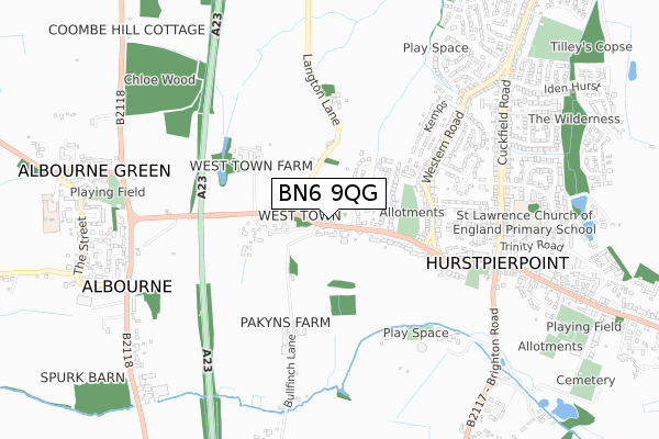 BN6 9QG map - small scale - OS Open Zoomstack (Ordnance Survey)