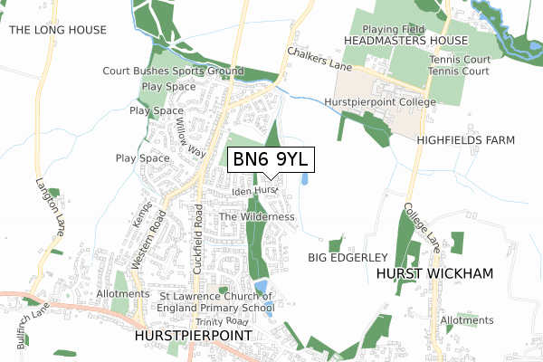 BN6 9YL map - small scale - OS Open Zoomstack (Ordnance Survey)