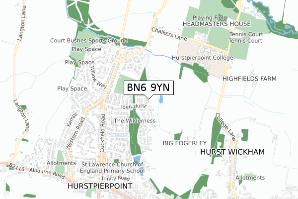 BN6 9YN map - small scale - OS Open Zoomstack (Ordnance Survey)