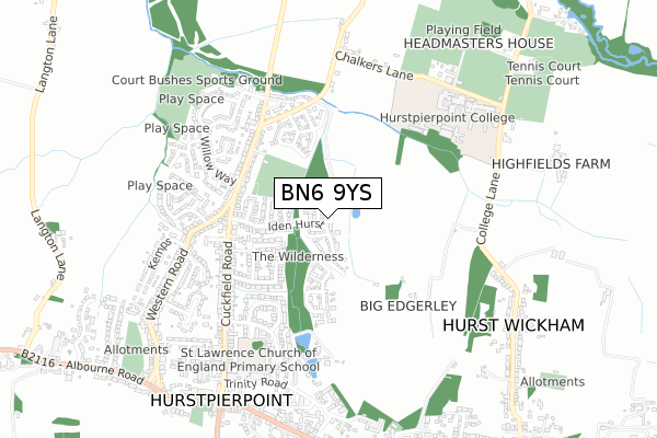 BN6 9YS map - small scale - OS Open Zoomstack (Ordnance Survey)