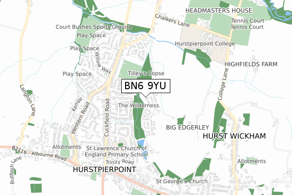 BN6 9YU map - small scale - OS Open Zoomstack (Ordnance Survey)