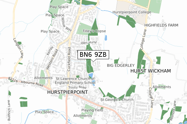 BN6 9ZB map - small scale - OS Open Zoomstack (Ordnance Survey)