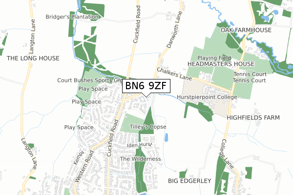 BN6 9ZF map - small scale - OS Open Zoomstack (Ordnance Survey)