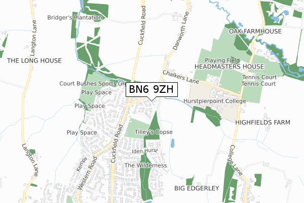 BN6 9ZH map - small scale - OS Open Zoomstack (Ordnance Survey)
