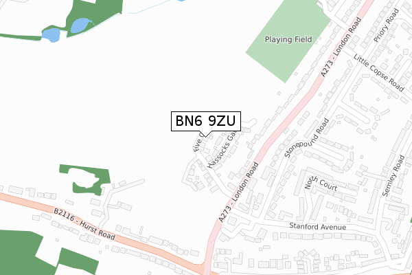 BN6 9ZU map - large scale - OS Open Zoomstack (Ordnance Survey)