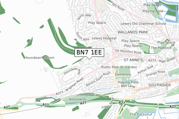 BN7 1EE map - small scale - OS Open Zoomstack (Ordnance Survey)