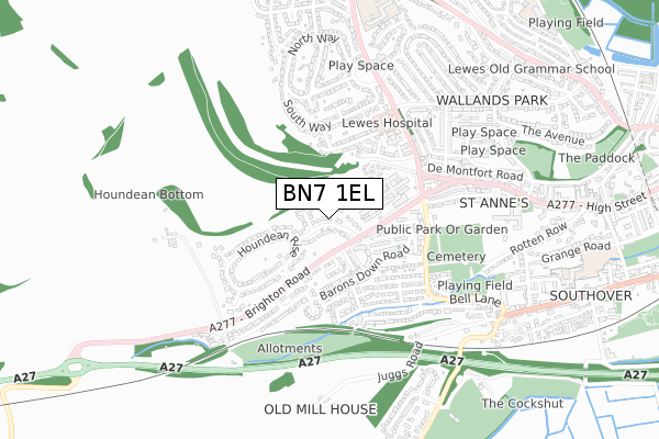 BN7 1EL map - small scale - OS Open Zoomstack (Ordnance Survey)