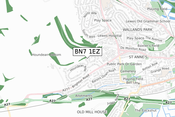 BN7 1EZ map - small scale - OS Open Zoomstack (Ordnance Survey)