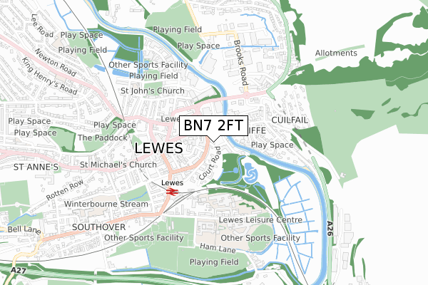 BN7 2FT map - small scale - OS Open Zoomstack (Ordnance Survey)