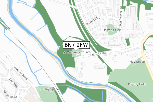 BN7 2FW map - large scale - OS Open Zoomstack (Ordnance Survey)