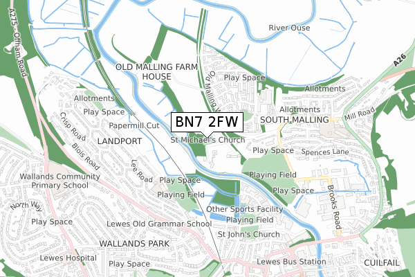 BN7 2FW map - small scale - OS Open Zoomstack (Ordnance Survey)