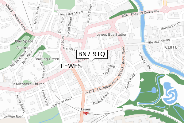 BN7 9TQ map - large scale - OS Open Zoomstack (Ordnance Survey)