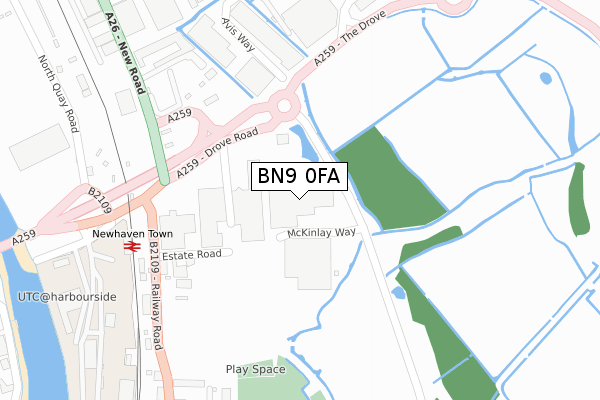 BN9 0FA map - large scale - OS Open Zoomstack (Ordnance Survey)