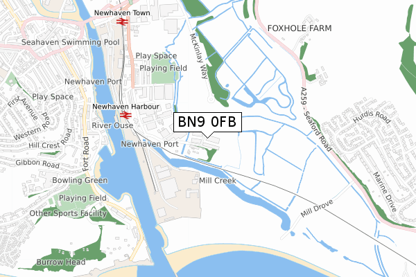 BN9 0FB map - small scale - OS Open Zoomstack (Ordnance Survey)