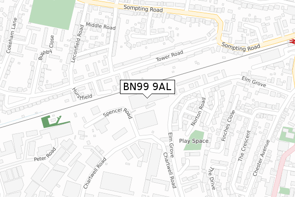 BN99 9AL map - large scale - OS Open Zoomstack (Ordnance Survey)