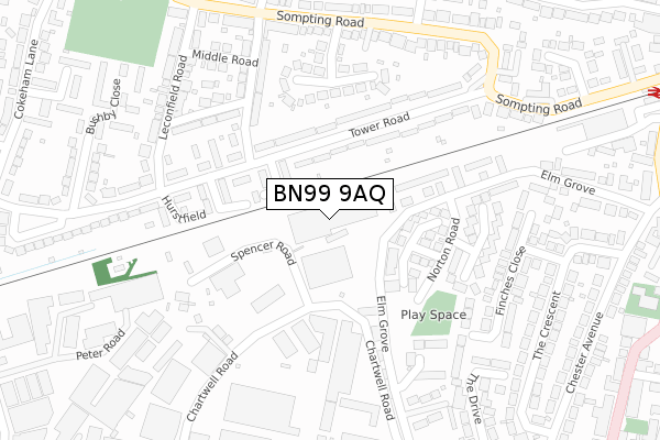BN99 9AQ map - large scale - OS Open Zoomstack (Ordnance Survey)