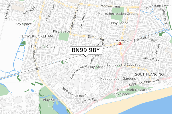 BN99 9BY map - small scale - OS Open Zoomstack (Ordnance Survey)