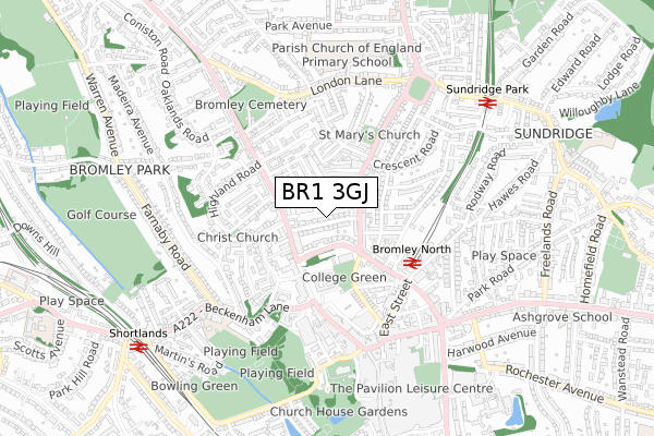 BR1 3GJ map - small scale - OS Open Zoomstack (Ordnance Survey)