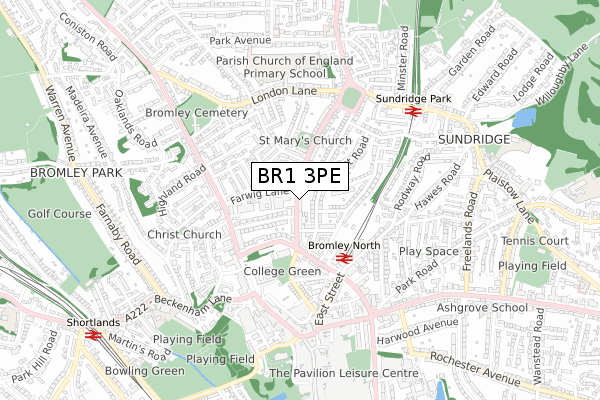 BR1 3PE map - small scale - OS Open Zoomstack (Ordnance Survey)