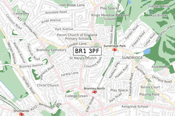 BR1 3PF map - small scale - OS Open Zoomstack (Ordnance Survey)