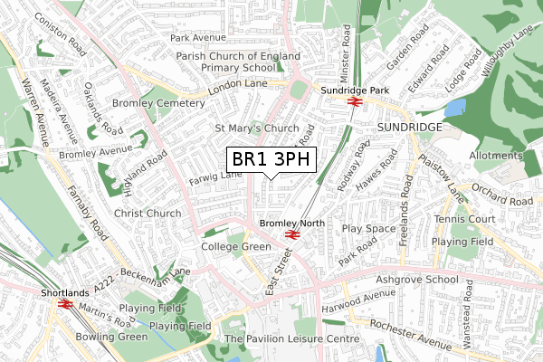 BR1 3PH map - small scale - OS Open Zoomstack (Ordnance Survey)