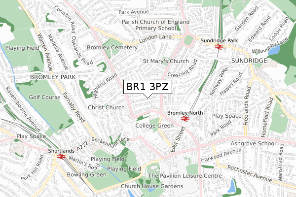 BR1 3PZ map - small scale - OS Open Zoomstack (Ordnance Survey)