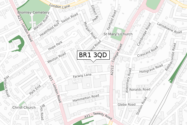 BR1 3QD map - large scale - OS Open Zoomstack (Ordnance Survey)