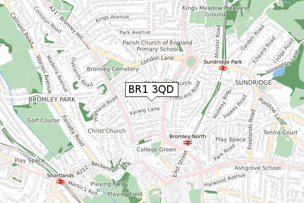 BR1 3QD map - small scale - OS Open Zoomstack (Ordnance Survey)