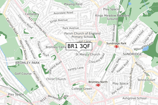 BR1 3QF map - small scale - OS Open Zoomstack (Ordnance Survey)