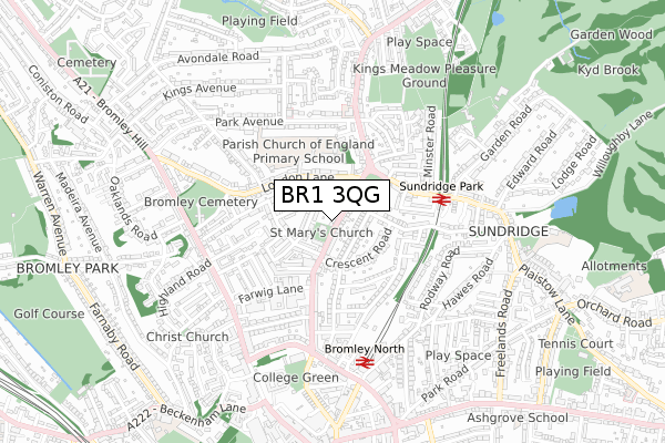 BR1 3QG map - small scale - OS Open Zoomstack (Ordnance Survey)