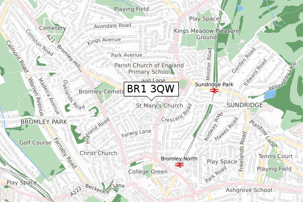 BR1 3QW map - small scale - OS Open Zoomstack (Ordnance Survey)