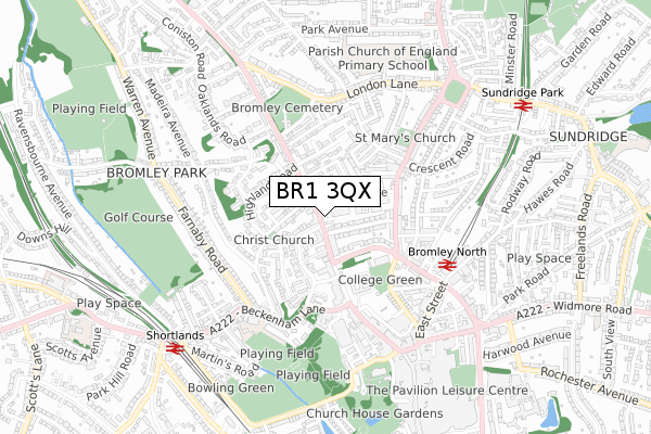 BR1 3QX map - small scale - OS Open Zoomstack (Ordnance Survey)