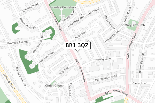 BR1 3QZ map - large scale - OS Open Zoomstack (Ordnance Survey)