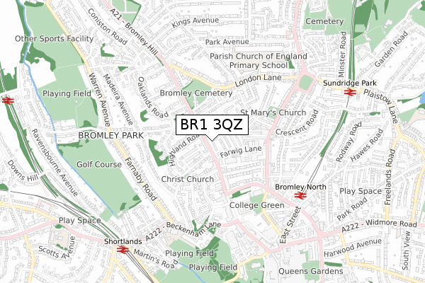 BR1 3QZ map - small scale - OS Open Zoomstack (Ordnance Survey)