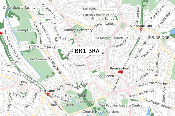 BR1 3RA map - small scale - OS Open Zoomstack (Ordnance Survey)