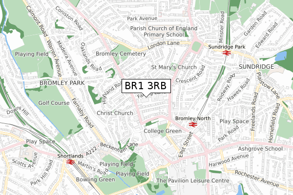 BR1 3RB map - small scale - OS Open Zoomstack (Ordnance Survey)