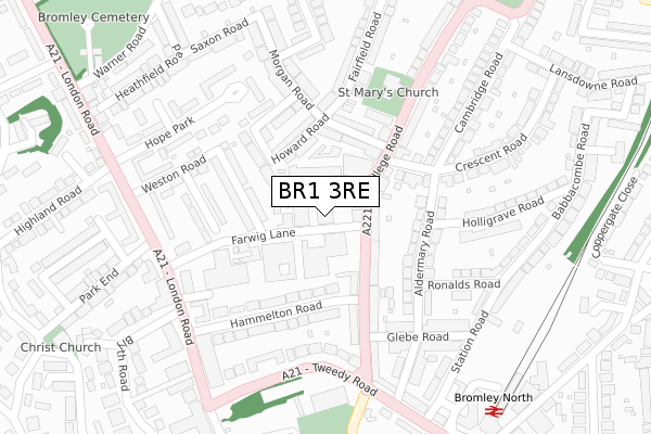 BR1 3RE map - large scale - OS Open Zoomstack (Ordnance Survey)