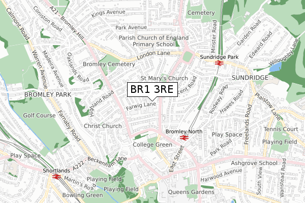 BR1 3RE map - small scale - OS Open Zoomstack (Ordnance Survey)