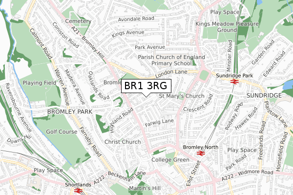 BR1 3RG map - small scale - OS Open Zoomstack (Ordnance Survey)