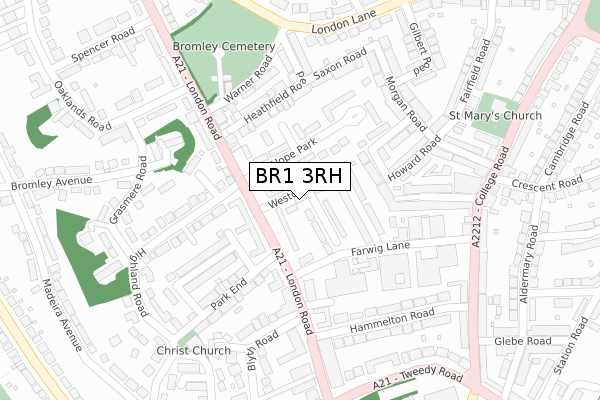 BR1 3RH map - large scale - OS Open Zoomstack (Ordnance Survey)