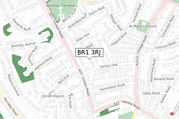 BR1 3RJ map - large scale - OS Open Zoomstack (Ordnance Survey)